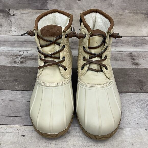 Nautica Dorsay Duck Boots Warm Quilted Rubber Snow Boot Womens Size 9 Ivory - Picture 2 of 10